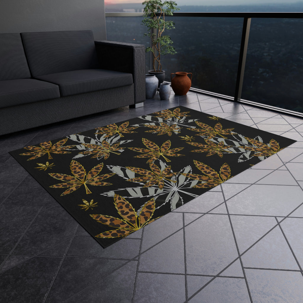 Gold And Zebra Marijuana Pot Weed Leaf 420 Marijuana Leaf Outdoor Rug