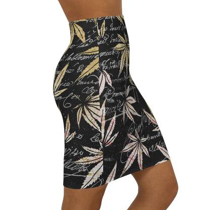 Gold And Black 420 Weed Pot Marijuana Leaf Women's Mini Skirt (AOP)