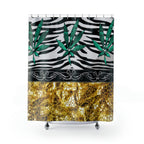 Gold And Zebra White And Black Marijuana Pot 420 Leaf Shower Curtains