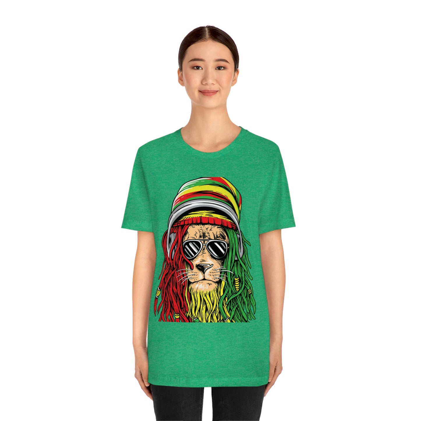 Reggae Lion With Dread locks with Hat, Unisex Jersey Short Sleeve Tee