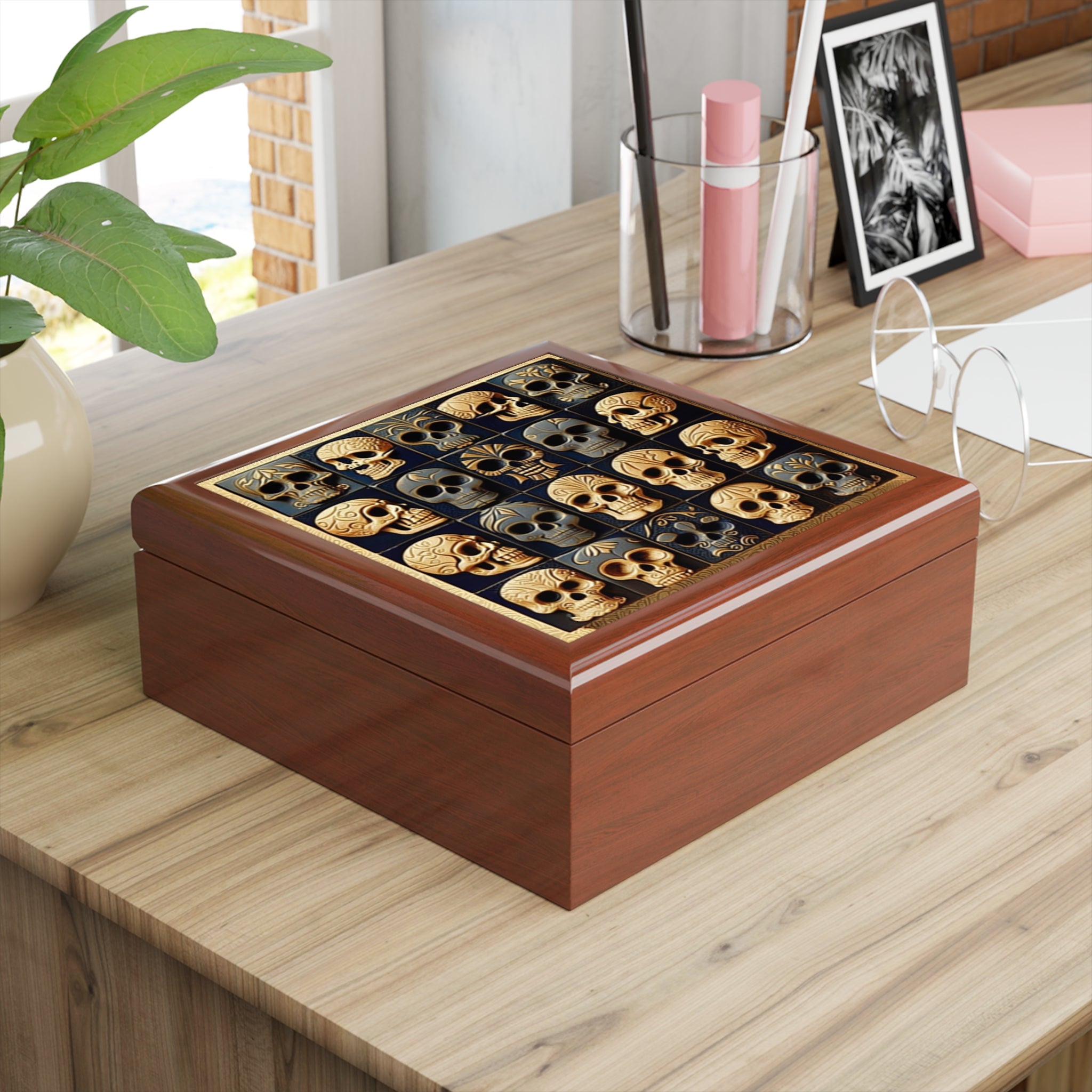 Blue And Silver Gothic Skulls Jewelry Box Jewelry Box