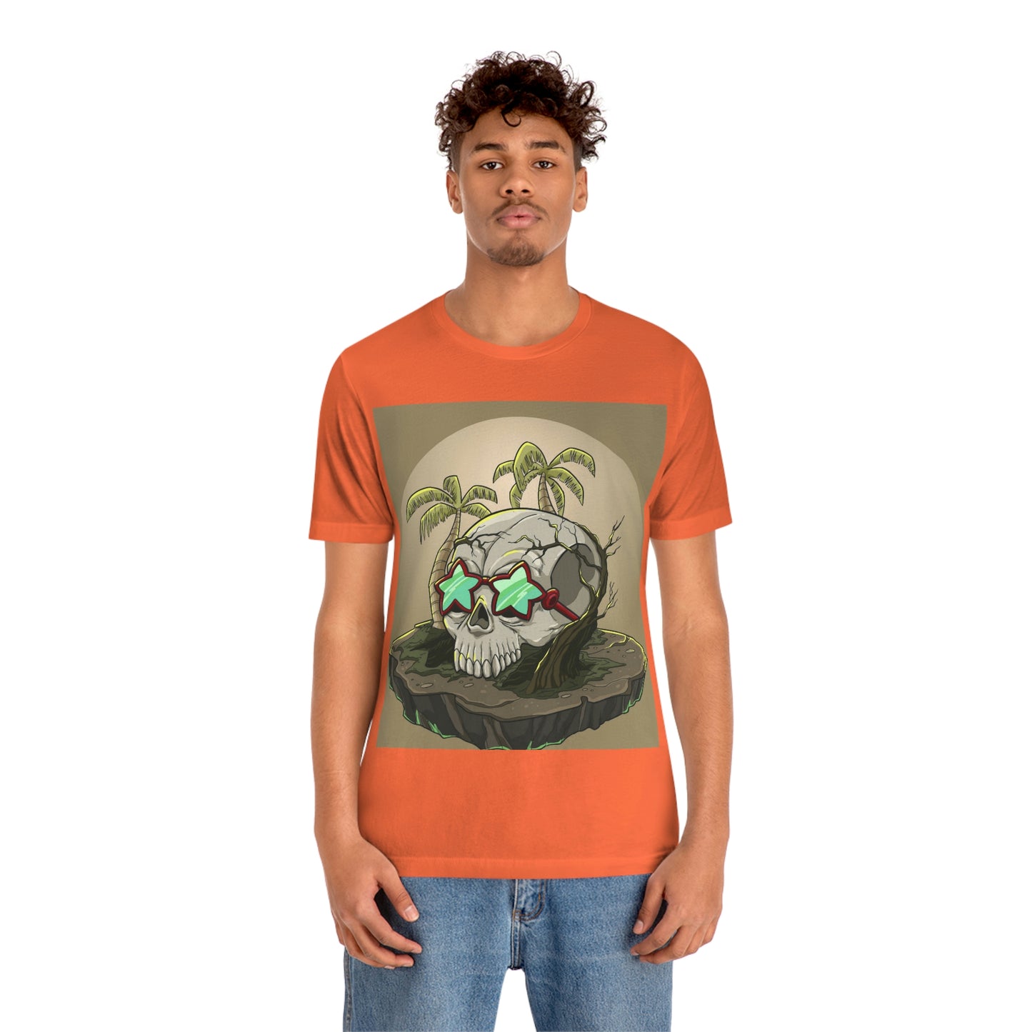 Tropical Island & Skull, Unisex Jersey Short Sleeve Tee