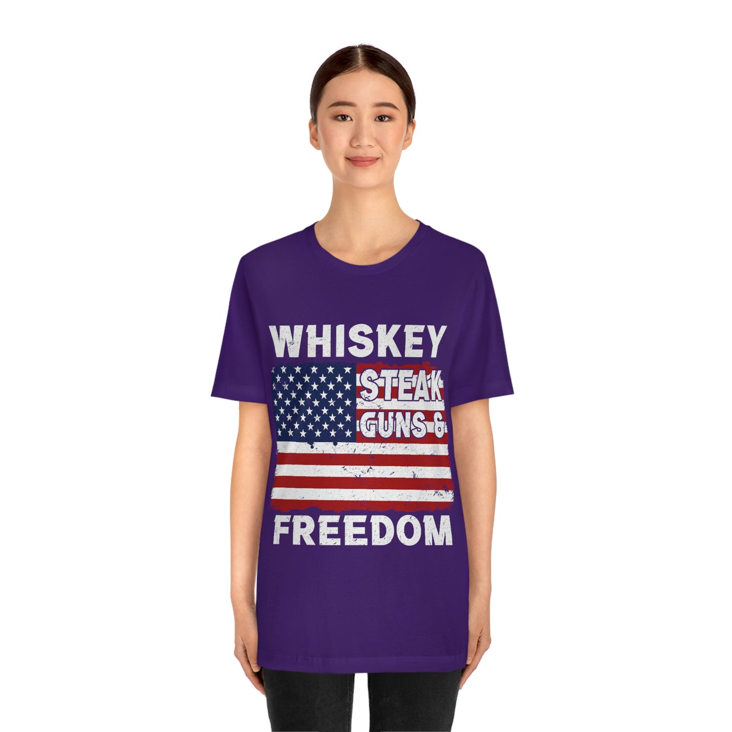 Whiskey Steak Gun And Freedom, American Flag, Fourth Of July 4th Unisex Jersey Short Sleeve Tee