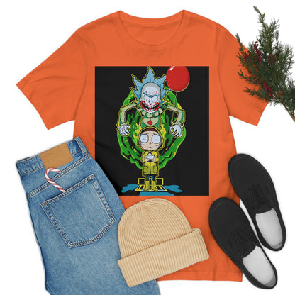 Scary Clown With Red Balloon And Kid In Yellow Rain Jacket - It Cover Unisex Jersey Short Sleeve Tee