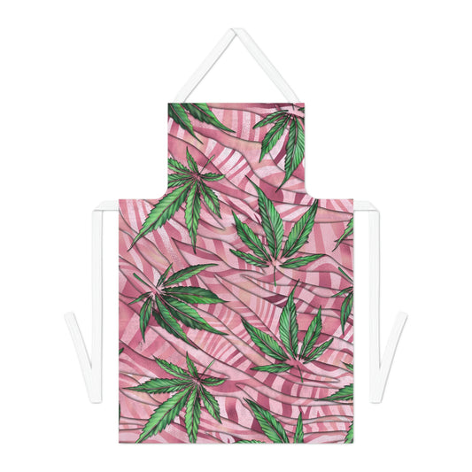 Beautifully Pink And Green Gorgeous Designed Marijuana 420 Weed Leaf Adult Apron