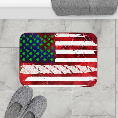 Flag Red,White And Blue Beautiful Red Background With Marijuana Pot Weed 420 Bathmat