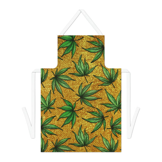 Gold And Green Marijuana Pot Weed Leaf With Gold Background 420 Adult Apron