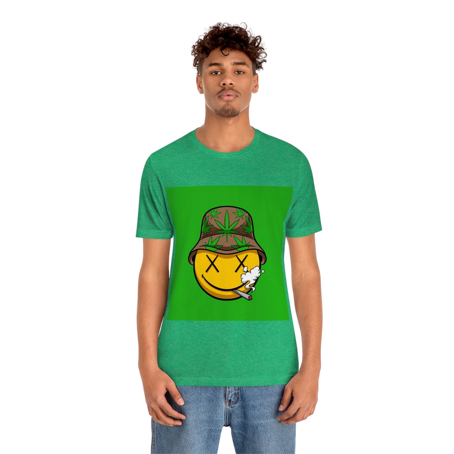 Blazed Happy Face With Hat & Pot Leafs, Unisex Jersey Short Sleeve Tee