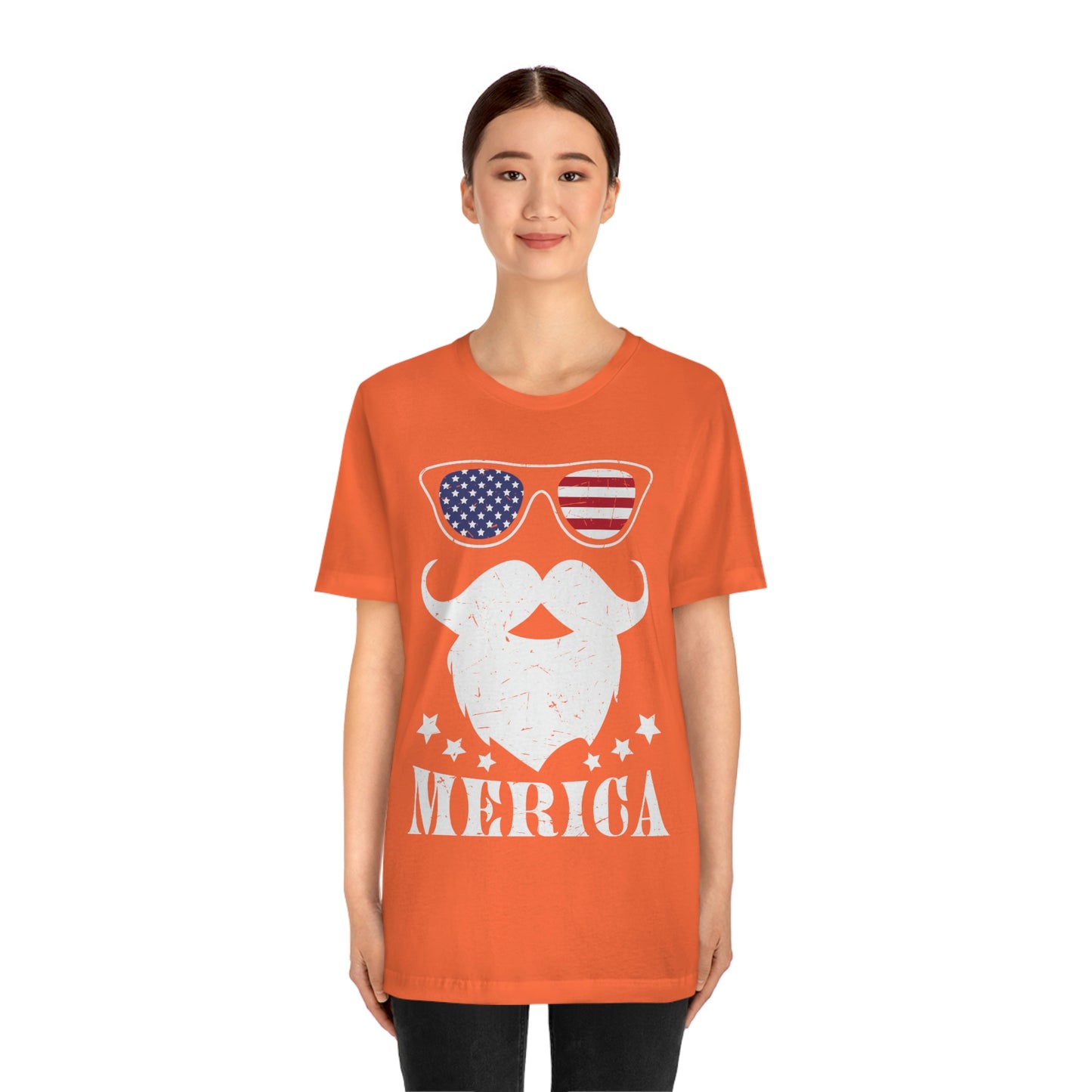 American Flag Sunglass Beard And Merican With Stars Unisex Jersey Short Sleeve Tee