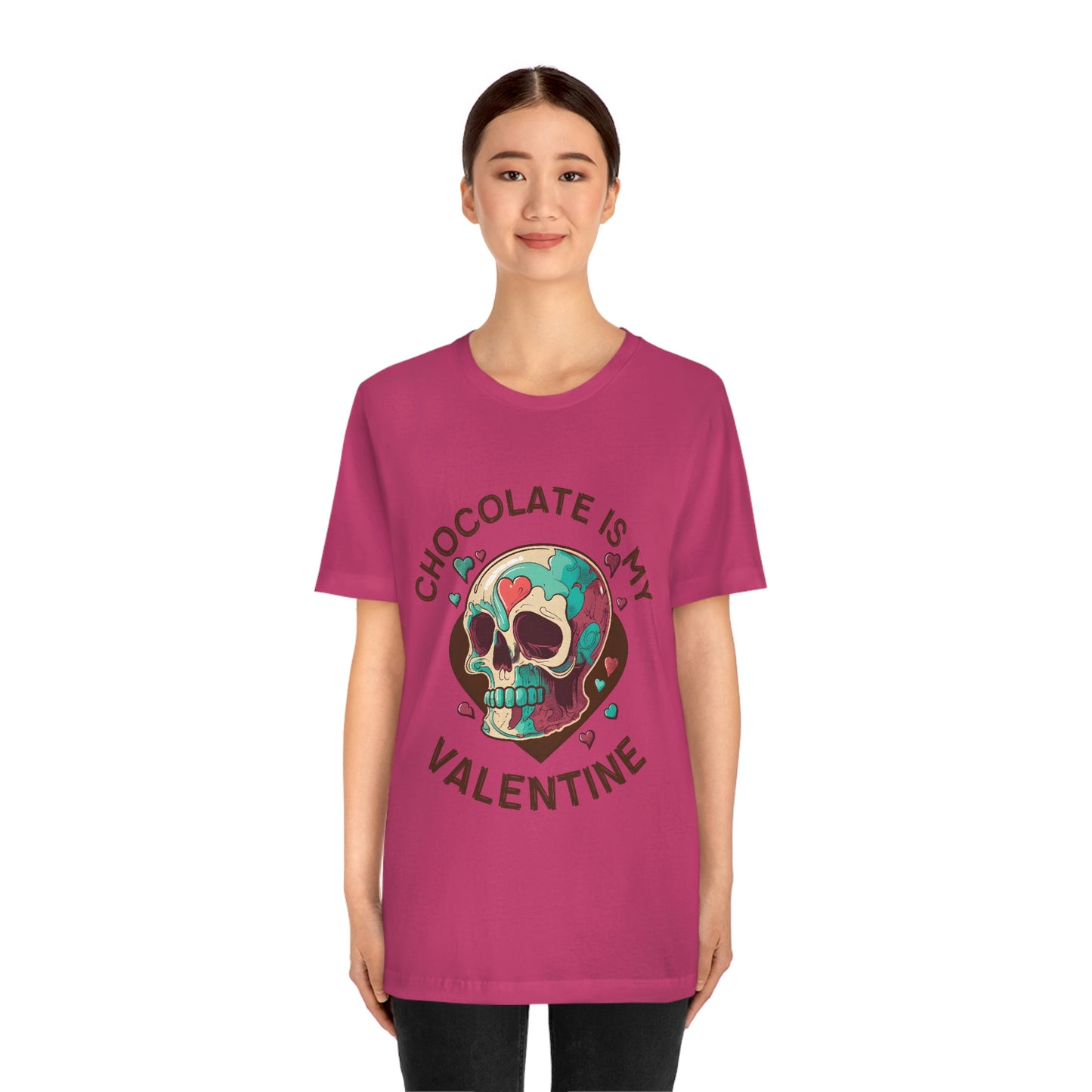 Chocolate Is My Friend My Valentine Skull Unisex Jersey Short Sleeve Tee