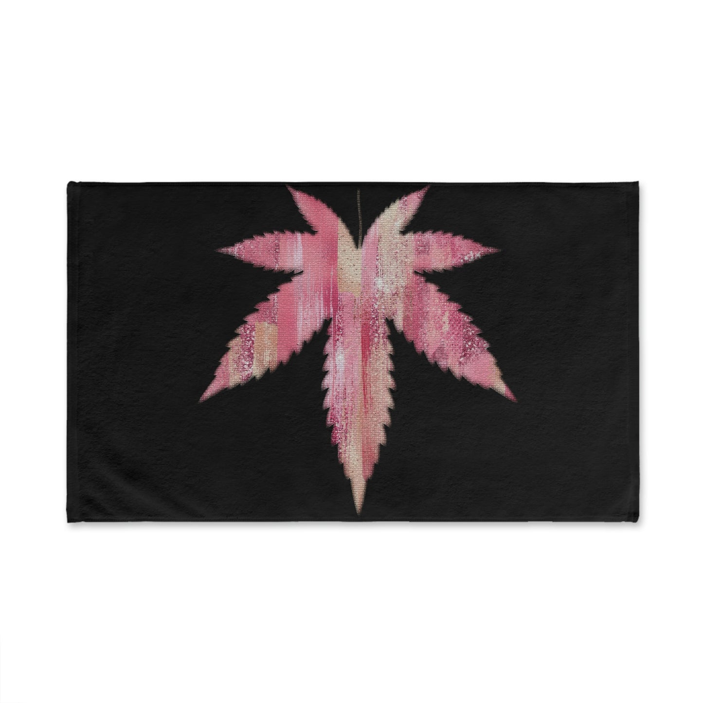 Sassy Single Pink Leaf With Black Background 420 Weed Pot Marijuana Leaf Hand Towel