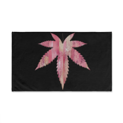 Sassy Single Pink Leaf With Black Background 420 Weed Pot Marijuana Leaf Hand Towel