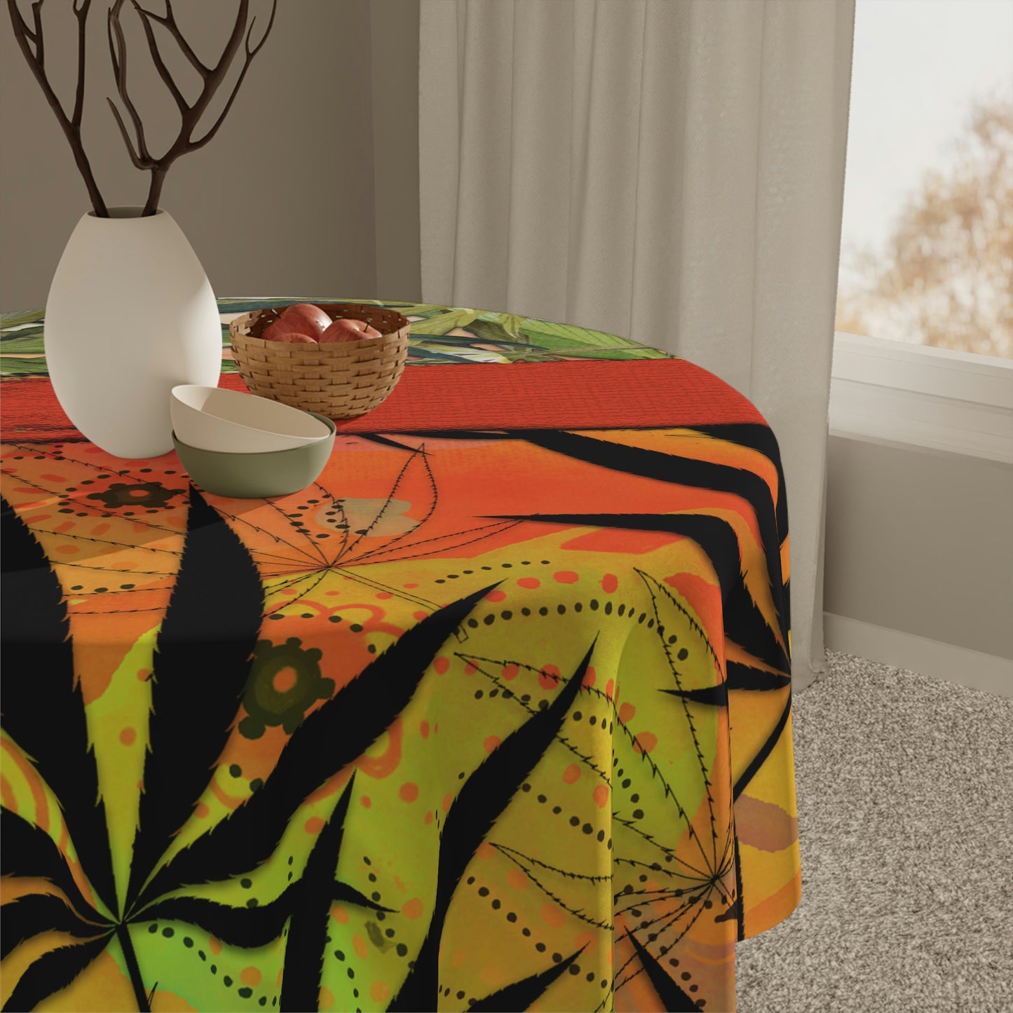 Beautiful Redish Orange Banded Marijuana 420 Pot Weed Leaf Tablecloth