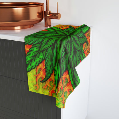 Pot Leaf Collage With Yellow Orange Background With Marijuana Pot Weed 420 Hand Towel