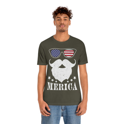 American Flag Sunglass Beard And Merican With Stars Unisex Jersey Short Sleeve Tee