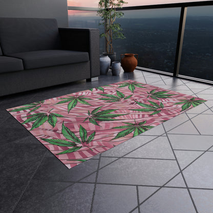 Sassy Pink And Green 420 Weed Marijuana Leaf Outdoor Rug