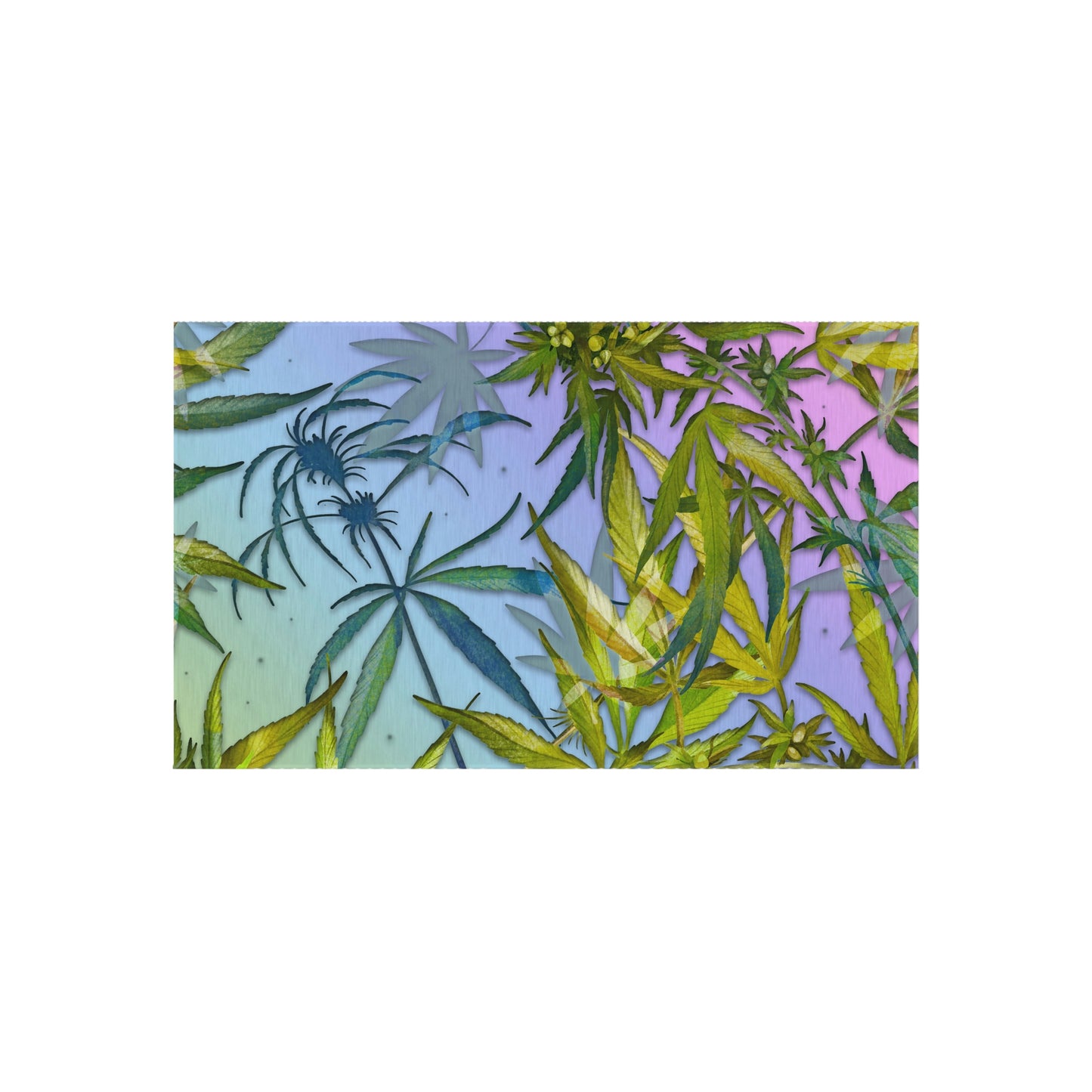 Pinkish Purple And Blue Beautiful Background With Marijuana Pot Weed 420 With Green Leaves Background Outdoor Rug