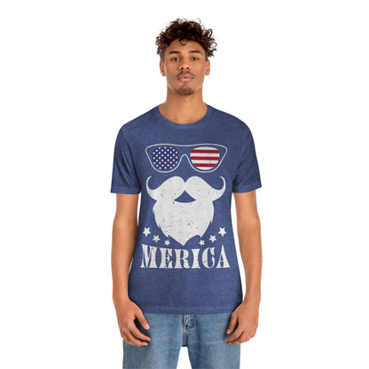 American Flag Sunglass Beard And Merican With Stars Unisex Jersey Short Sleeve Tee