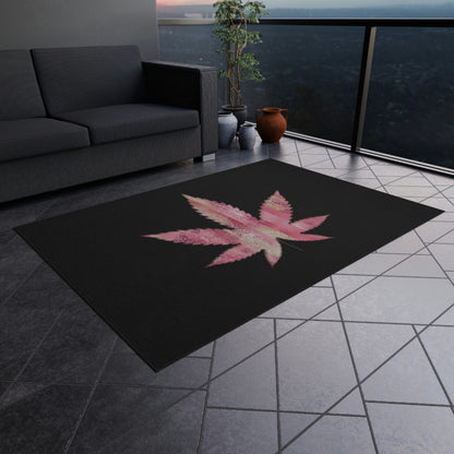 Sassy Single Pink Marijuana 420 Weed Leaf With Black Background 420 Weed Marijuana Leaf Outdoor Rug