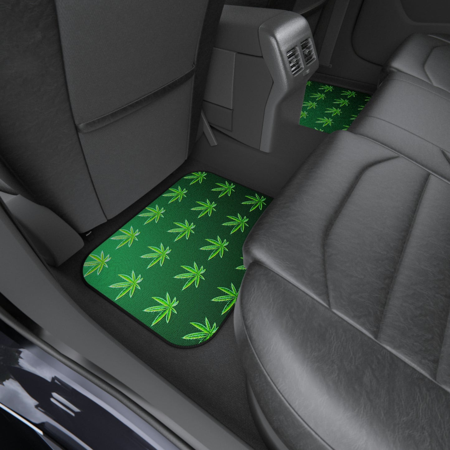 Green Leaf Marijuana Pot Weed Leaf 420 Car Mats (Set of 4)