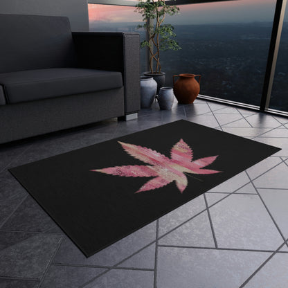 Sassy Single Pink Marijuana 420 Weed Leaf With Black Background 420 Weed Marijuana Leaf Outdoor Rug