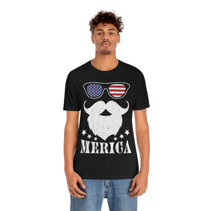 American Flag Sunglass Beard And Merican With Stars Unisex Jersey Short Sleeve Tee