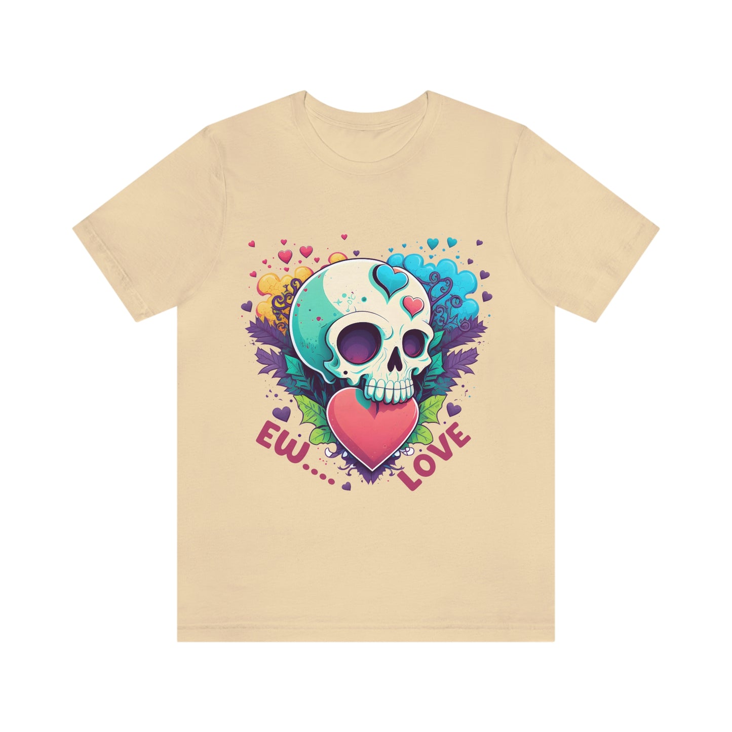 Ew Love Valentine Skull  With Pink And Blue Hearts Unisex Jersey Short Sleeve Tee