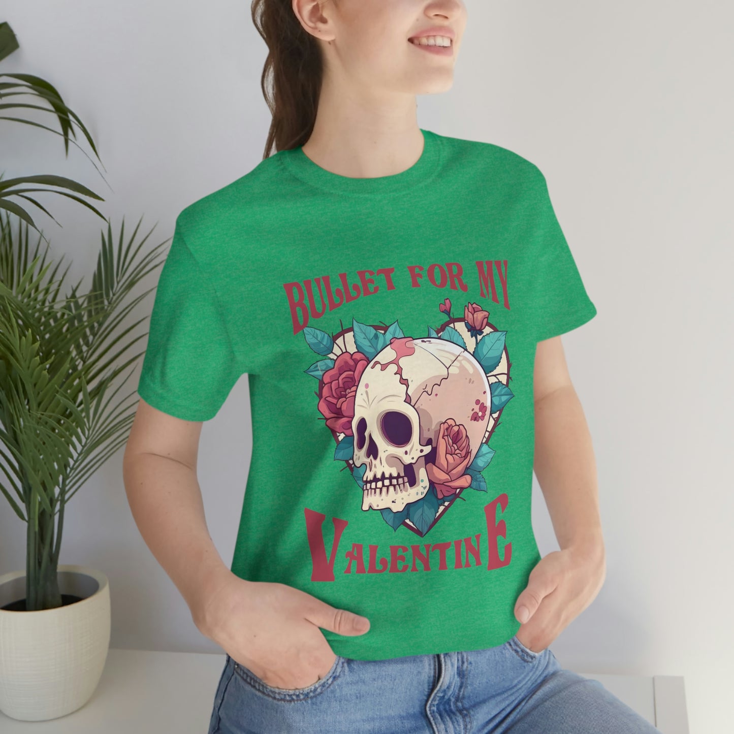 Bullet For My Valentine Skull With Red Roses Unisex Jersey Short Sleeve Tee