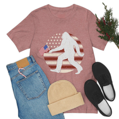 Big Foot American Flag, Fourth Of July 4th Unisex Jersey Short Sleeve Tee