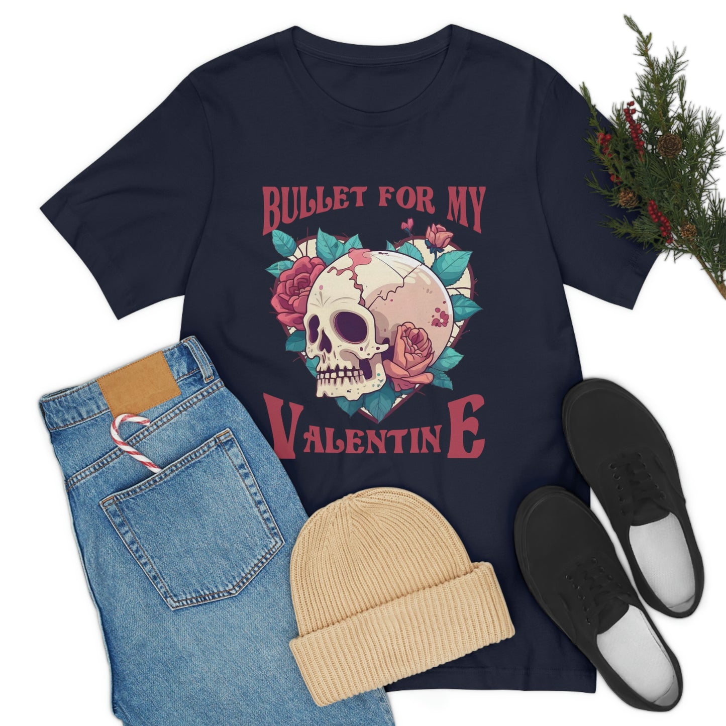 Bullet For My Valentine Skull With Red Roses Unisex Jersey Short Sleeve Tee