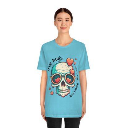 Free Hugs, Just Kidding Don't Touch Me skull With Glasses Unisex Jersey Short Sleeve Tee