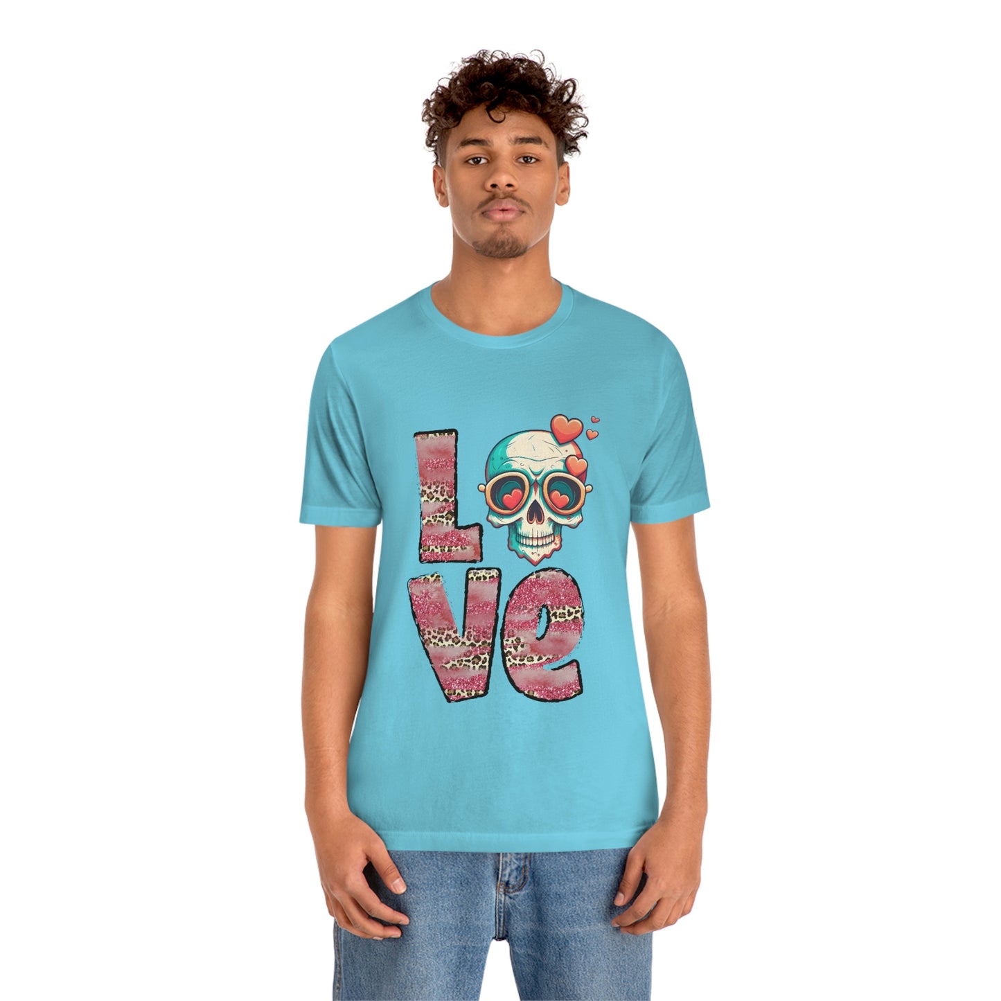 Love Valentine Skull With Red Roses Unisex Jersey Short Sleeve Tee