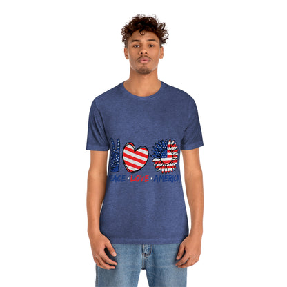 Peace Fingers , Love Heart , America Flag Design Unisex Jersey Short Sleeve Tee