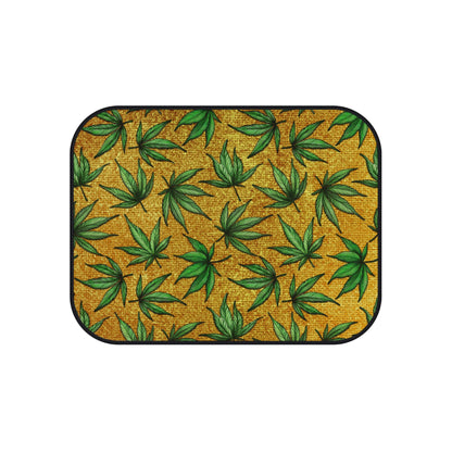 Gold And Green Marijuana Pot Weed Leaf With Gold Background 420 Car Mats (Set of 4)