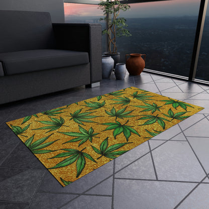 Gold And Green Marijuana Pot Weed Leaf With Gold Background 420 Outdoor Rug