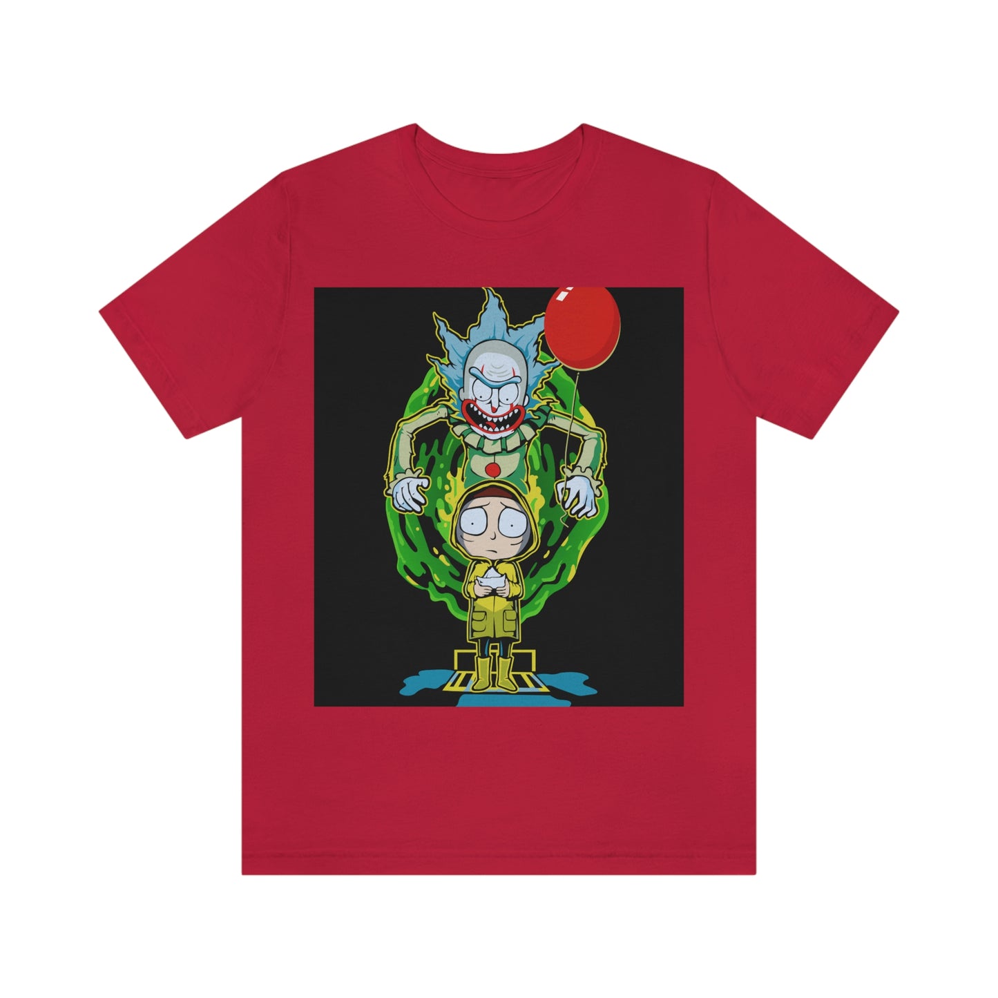 Scary Clown With Red Balloon And Kid In Yellow Rain Jacket - It Cover Unisex Jersey Short Sleeve Tee