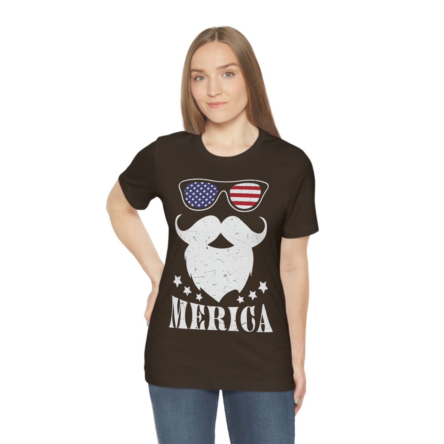 American Flag Sunglass Beard And Merican With Stars Unisex Jersey Short Sleeve Tee