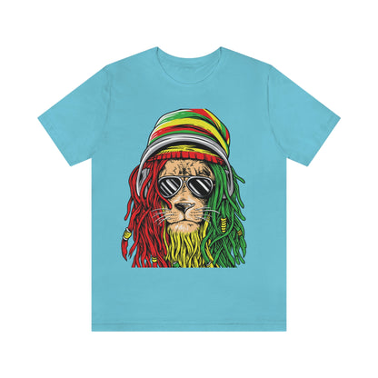 Reggae Lion With Dread locks with Hat, Unisex Jersey Short Sleeve Tee