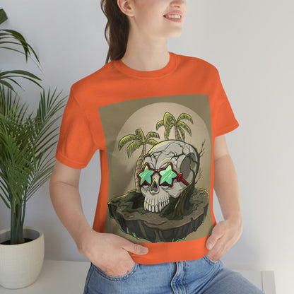 Tropical Island & Skull, Unisex Jersey Short Sleeve Tee