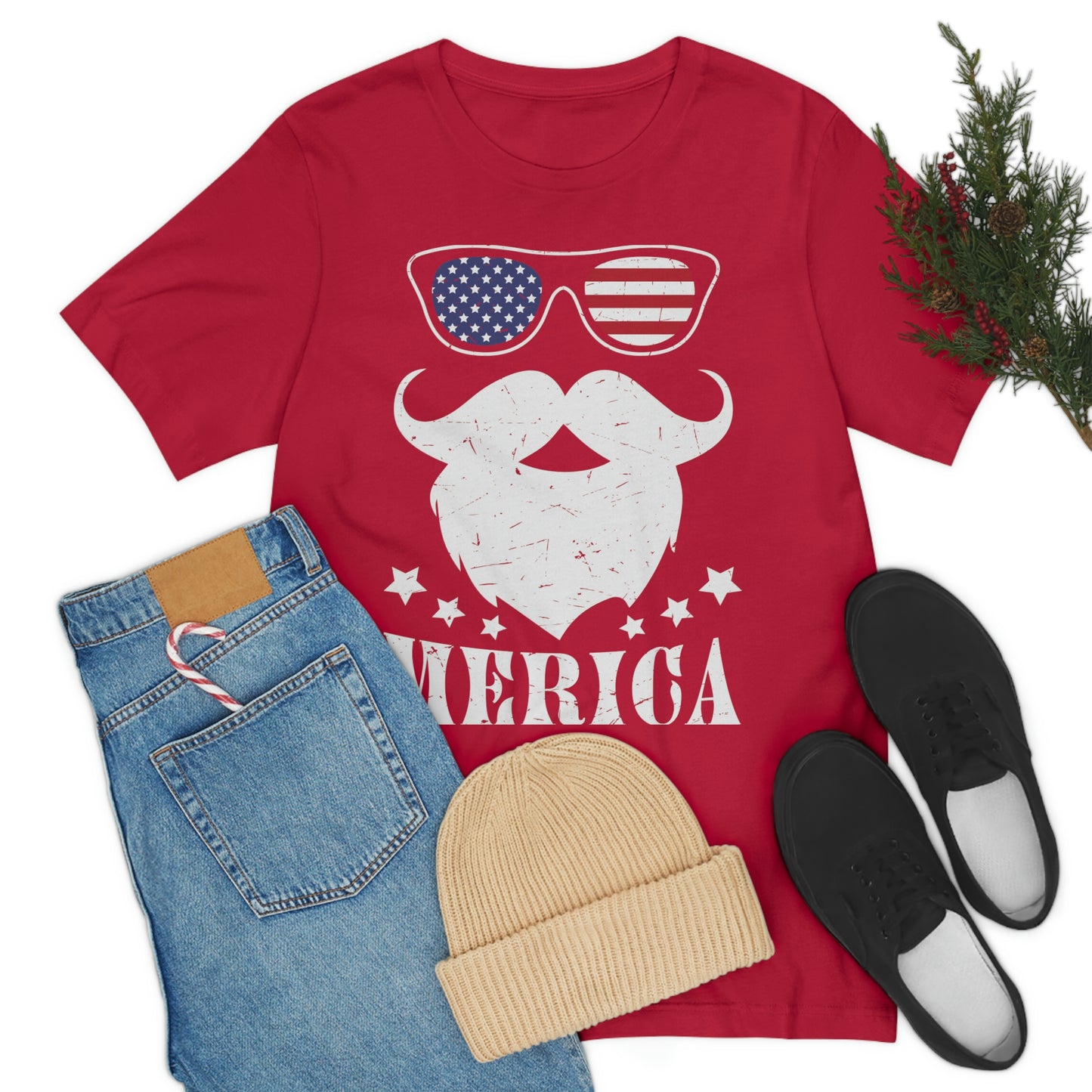 American Flag Sunglass Beard And Merican With Stars Unisex Jersey Short Sleeve Tee