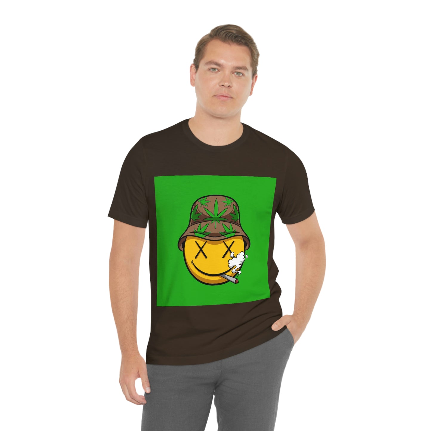 Blazed Happy Face With Hat & Pot Leafs, Unisex Jersey Short Sleeve Tee