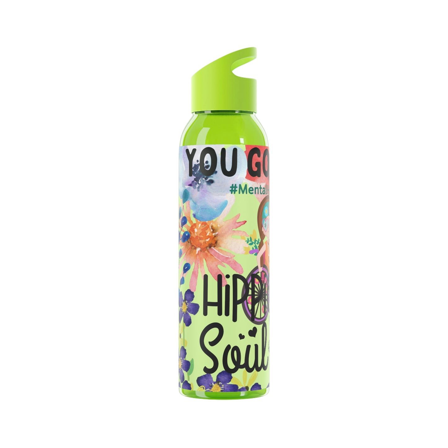 You Good Sis ? Mental Health Awareness Hippie Chic , Wheelchair Green Background Sky Water Bottle