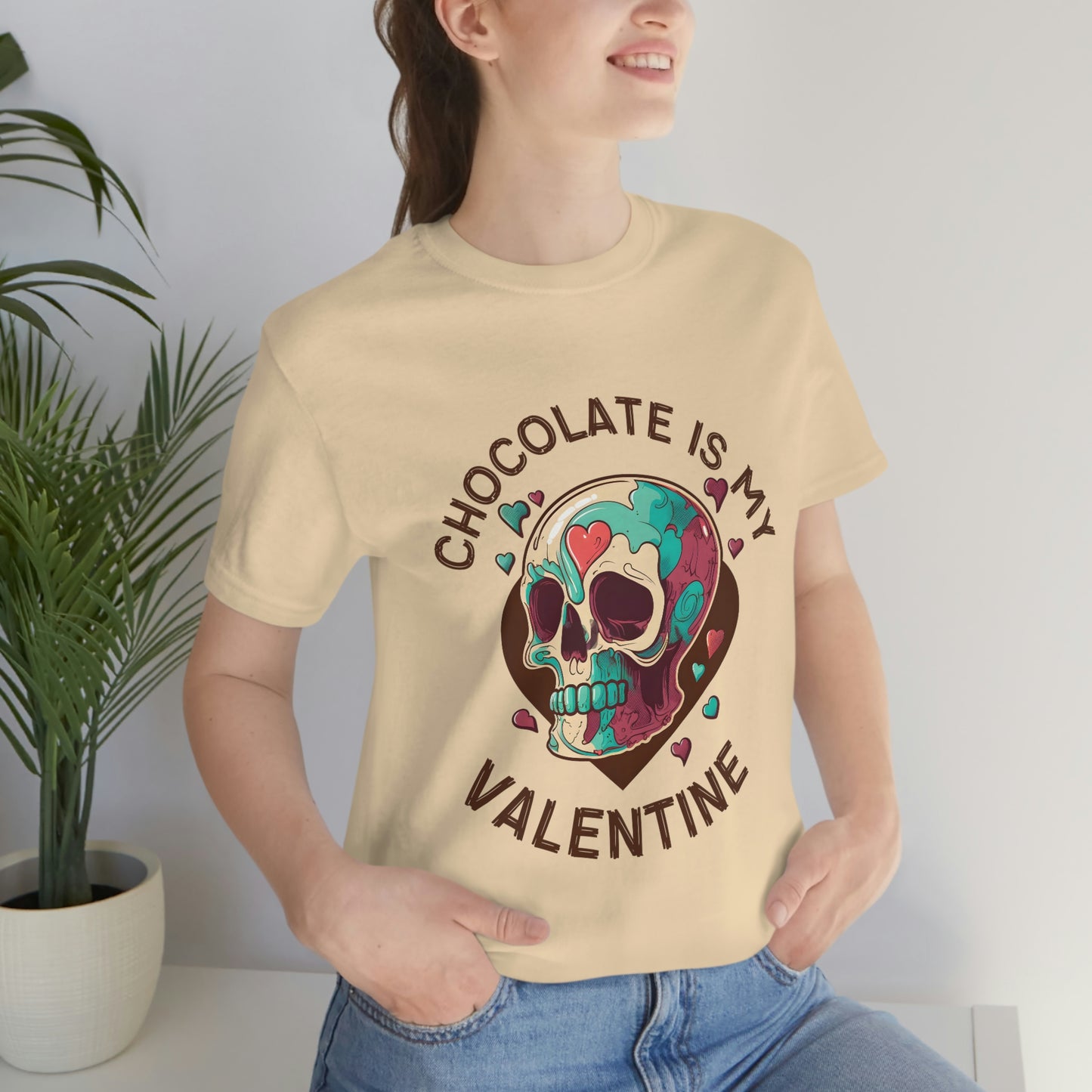 Chocolate Is My Friend My Valentine Skull Unisex Jersey Short Sleeve Tee