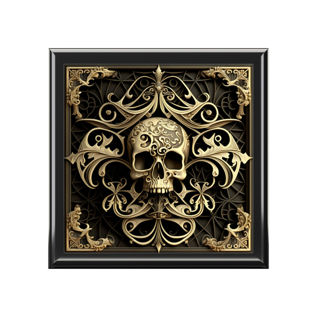 Detailed Silver Metal Style Grey And Black Gothic Skull Jewelry Box Jewelry Box