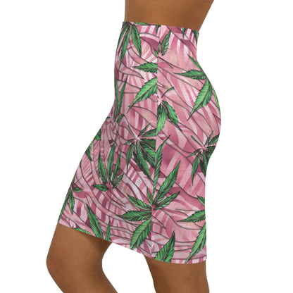 Beautifully Pink And Green Gorgeous Designed Marijuana 420 Weed Leaf Women's Mini Skirt (AOP)