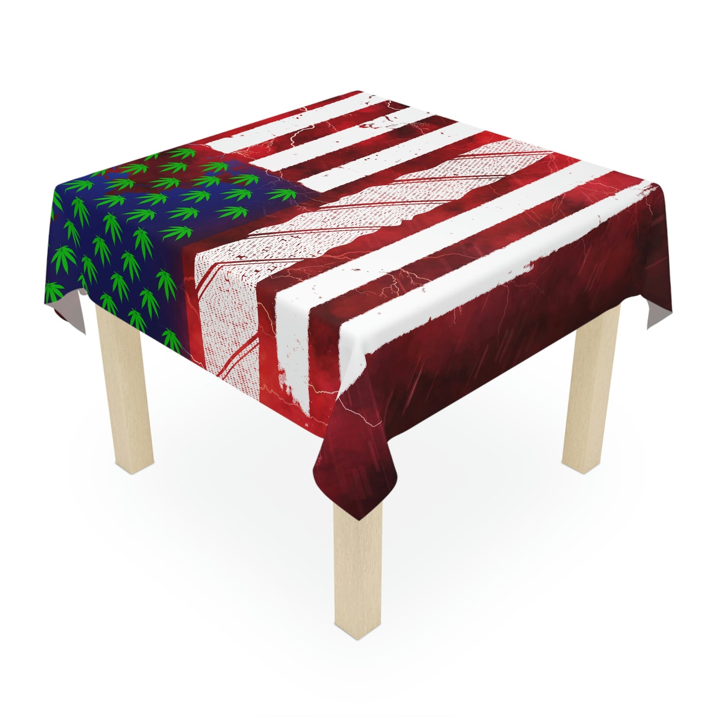 Flag Red, White And Blue Beautiful Red Background With Marijuana Pot Weed 420 Tablecloth