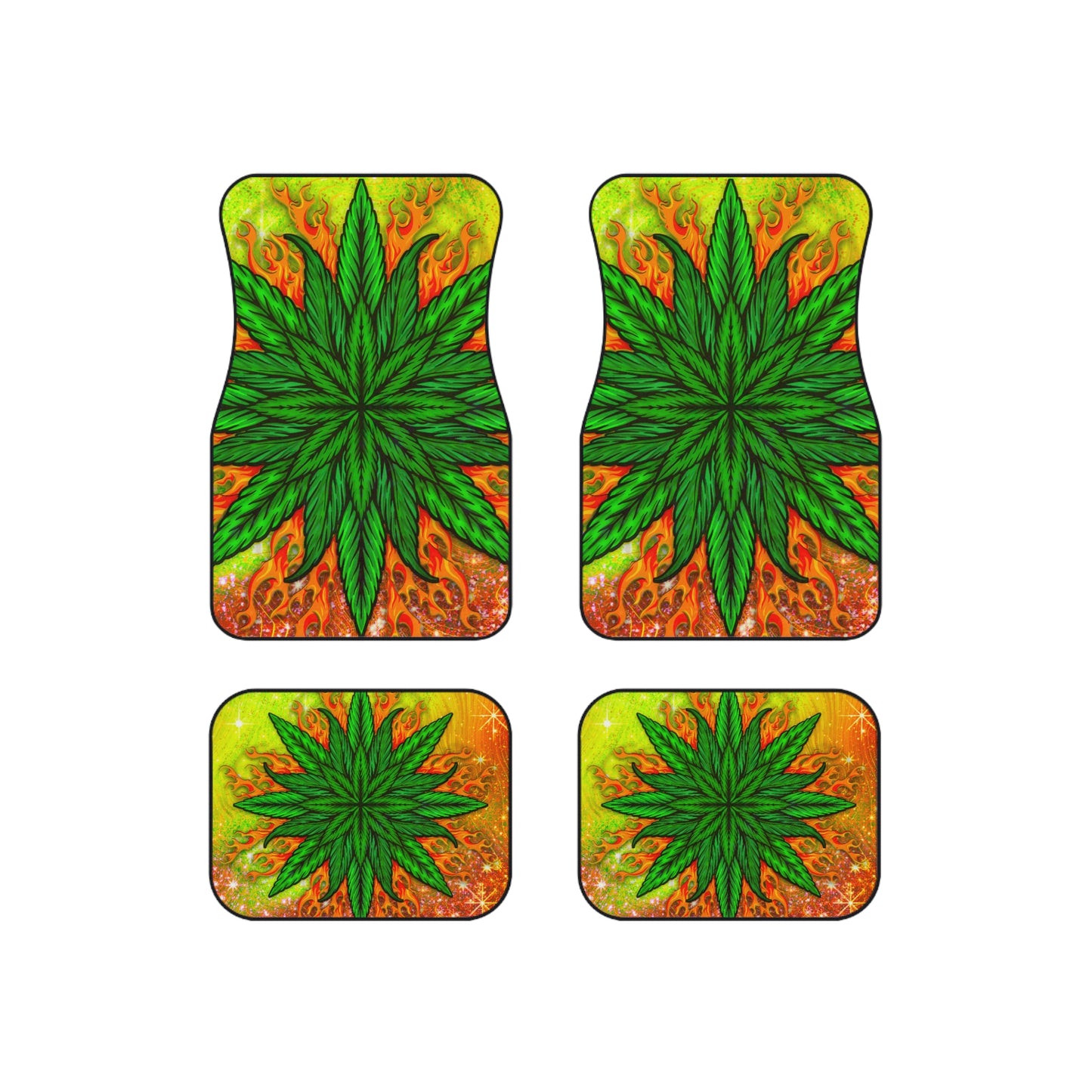 Pot Leaf Collage With Yellow Orange Background With Marijuana Pot Weed 420 Car Mats (Set of 4)