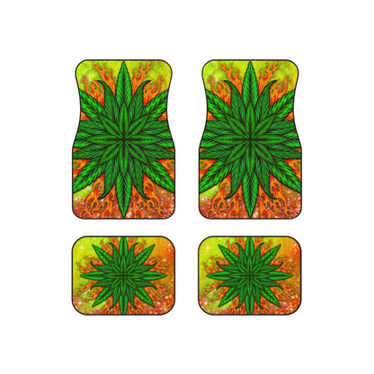 Pot Leaf Collage With Yellow Orange Background With Marijuana Pot Weed 420 Car Mats (Set of 4)