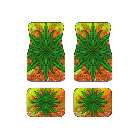 Pot Leaf Collage With Yellow Orange Background With Marijuana Pot Weed 420 Car Mats (Set of 4)