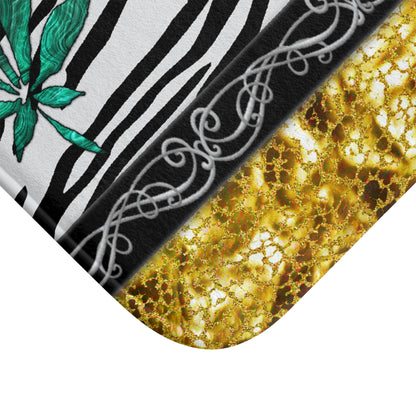 Gold And Zebra White And Black Marijuana Pot Weed Leaf 420 Weed Pot Marijuana Leaf Bathmat